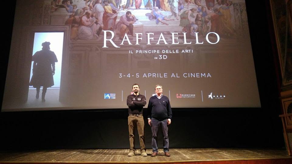 Paolo e Andrea in sala · presentazione di «Raffaello, il principe delle arti in 3D»